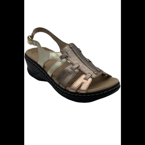 Clarks Collection Leather Sandals Lexi Marigold Metallic Multi - Extra Wide - Picture 2 of 5